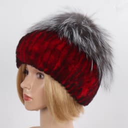 Women's Winter Warm Genuine Fur Hat Scarf Set Real Rex Rabbit Fur Cap with Silver Fox Scarves 2-Piece Natural Fashion Accessory