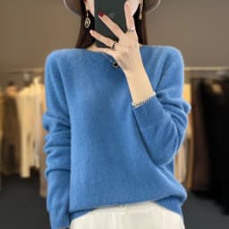 2026 New Cashmere Basic Top Long Sleeve Women O-Neck Knitted Sweater 100% Pure Merino Wool Pullover Clothing Knitwear Traf