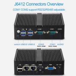 XCY Mini PC Intel Celeron J6412 Quad Cores 2x RS232/485 Dual Ethernet Mini PCIe HDMI VGA Fanless Industrial IPC Windows Linux