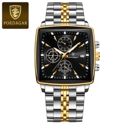 POEDAGAR Fashion Square Men Clock Luminous Waterproof Chronograph Date Men's Watches Stainless Steel Quartz Man Wristwatch Reloj