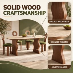 French Mid Century Oval Travertine Stone Dining Table, Solid Wood Base Small Household Dining Table Set for Living Room