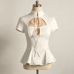 LIMO Elegant White Lace Up Peplum Top, Mandarin Collar Cutout Blouse, Women's Y2K Party Clubwear