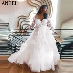 ANGEL Gorgeous Plus Size Wedding Dresses Customized 2025 A-line Tulle Lace Appliques Bridal Gowns Long Sleeves Vestidos de Novia