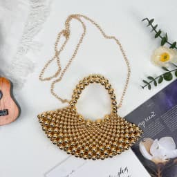Summer high-end niche watch fan-shaped bead bag for women 2026+new crossbody handmade hollow bag