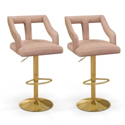 Set of 2 Bar Stools, Rotating Bar Chairs 63-85 Height Adjustable, Velvet Kitchen Stools with Footrest & Backrest