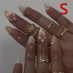 Y2K 10PCS Hand Made Press On Nail-Short Almond Glue On Nails-Tropical Flowers Starfish And Golden Pearls Press One As Gifts
