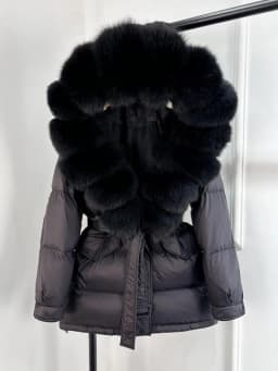 Lagabogy 2025 Thick Warm Mid-Long Puffer Coat Real Fox Fur Collar White Duck Down Coat Female Loose Warm Hooded Parkas With Belt