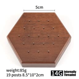 Hexagon Black Walnut Solid Wood Display Stand for 16G 14G Piercing Jewelry Modern Display Holder with 19 Holes