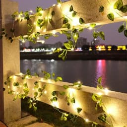 LED Artificial Green Rattan Leaf Fairy Lights String Battery Powered Wedding Garland Ramadan Outdoor Garden EID Room Decoration