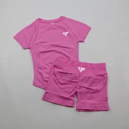 Keep That Pump 2 Piece Seamless Leggings with Recoil Scrunch Shorts Yoga Short Sleeve Women's Gym Tight Hip Workout Short