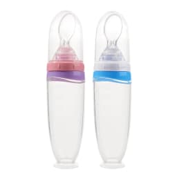 120 ML/4 oz Infant Baby Liquid Silicone Food Squeeze Feeder | Fruit Puree & Rice Paste Dispenser | Detachable Spoon