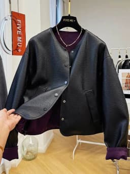 Luxury High-end Patchwork Leather Jacket Women's Spring Autumn PU Leather Coat Vintage O-neck Button Outerwear Long-sleeved Top