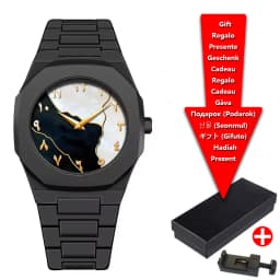 Classic Middle Eastern Arabic Numeral Dial Blue Gold Quartz Watch for Men's Casual TPU Plastic Waterproof Watch Can Customize