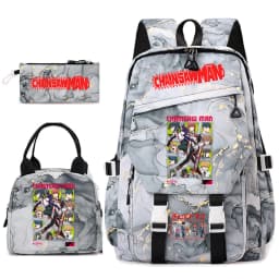 Chainsaw Man Anime Print Student Backpack Set for Girls with Lunch Bag Pencil Case School Daily Use