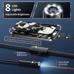 1920P HD Endoscope Camera with Semi-Rigid Snake Borescope, 8 Adjustable LED Lights, IP67 Waterproof Inspection for iOS & Android