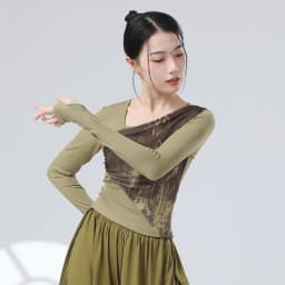 UMI MAO Chinese Style Pants Patchwork Ink Water Yarn Diagonal Collar Design, Long Sleeved Modern Dance Body Shape Clothing