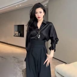 2025 Black Design Wide-Leg Pants Women's Slimming Suit Pant Magic High Waist Loose Straight Drooping Mopping Casual Trousers