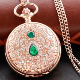 New Gold Luxury Ruby Pocket Watch Necklace Digital Pendant Chain Clock Fashion Sculpture Women's Men's Gift