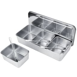 Stainless Steel Seasoning Box 3 Grids Multifunction Spice Container with Spoons Cover for Snacks Flour Dry Goods Fruits
