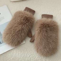 Imitation Rabbit Fur Windproof Gloves Soft Full Fingers Winter Warm Gloves Thick Warm Lining Women Mittens Cold Weather