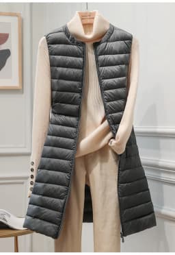 2022 Autumn Winter Ultra Light White Duck Down Vest Jacket Women O Neck Long Waistcoat Coat Female Sleeveless Outwear Parkas