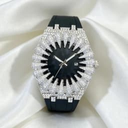 MISSFOX New Design Iced Diamond Watch Men Automatic Date Fashion Waterproof Quartz Clocks Hip Hop Gold Jewelry Wristwatch Gift
