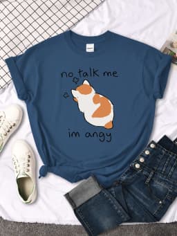 No Talk Me Cute Angy Cat T-Shirt Woman Solid Tops Women Harajuku Style Casual Tees Oversize Soft Female Short Sleeve