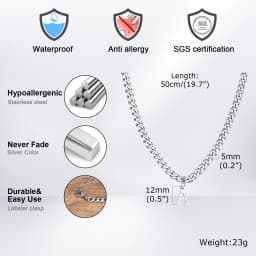 Initials Cuban Chain Necklaces for Men Boys,Waterproof A-Z 26 Alphabet Charm Pendant with 50cm/19.7" Stainless Steel Chain Gifts