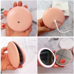 Travel Personalized Small LED Light Cosmetic 2 Side Folding Makeup Compact Pocket Mirror Women Luminous Effect Mini Mirror