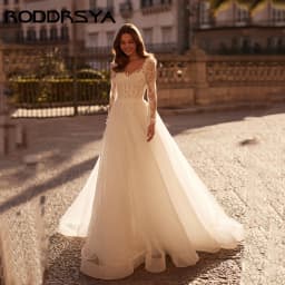 RODDRSYA Classic Elegance Wedding Dress A-line Long Sleeves Lace Bridal Gowns Women Tulle O-neck vestidos de novia Customized