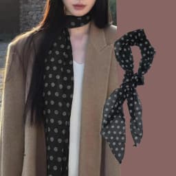 Ladies New Ins Style Brown Chiffon Polka Dot Long Silk Scarf Multifunctional Accessory Neck Women's Headband Tie Hair Towel