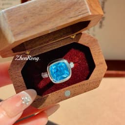 French Romantic Compact Paraiba Small Square Earrings Square Sugar Sea Blue Necklace Fat Square Mary Red Ring Female