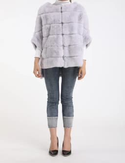 Real Rex Rabbit Fur Jacket for Women Zipper Stripe with Batwing Sleeve Furry Vest Thick Tops Dropshipping Winter Coat 1907018