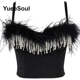 Black Y2K Tops White Rhinestone Sequins Tassel Slim Crop Top New Gothic Party Club Wedding High Street Sexy Corset Top Camis