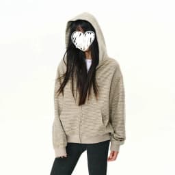 Spring Autumn Striped Zipper Hooded Sweatshirt Jacket 2025 Women's New Top Fashionable Casual Loose American Style Cardigan