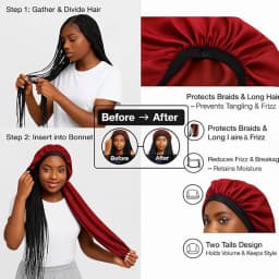 Women's Bonnet Satin Sleeping Hat Long Tail Braid Hair Night Sleep Cap Head Cover Bonnets Shower Caps For Sauna Bathing Bonnet