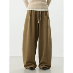 Curved Hem Pants~Wool Elastic Waist Wide-Leg Casual Pants for Women, 2025 Winter Fashionable Thickened Floor-Length Pants