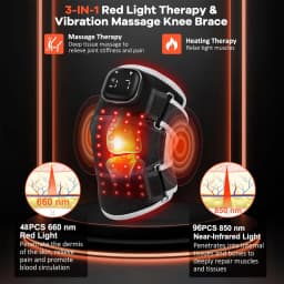 USB 3-IN-1 Red Light Therapy Brace 660nm 850nm Infrared Heating Vibration Massage Pad for Knee Shoulder Elbow Joint Pain Relief