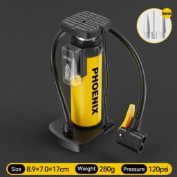 Phoenix 120 PSI Portable Foot Pump, With/Without Gauge, Universal Nozzle for Bikes, E-Bikes, Inflatables