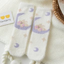 Sweet Pink Rabbits Bowknot Imitation Mink Socks Winter Plush Warm Home Sleeping Socks Ins Japanese Cartoon Cute Furry Tube Socks