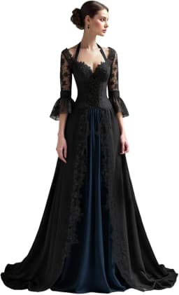 Customized Elegant Gothic Wedding Dresses for Bride 3/4 Sleeves Black Lace Appliques Bridal Gowns A-Line Sweet Wedding Gowns