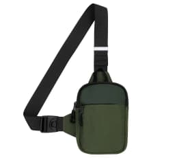 A stylish men's mini crossbody bag, crafted from nylon fabric, featuring a honeycomb-patterned back panel designed to hold a mob