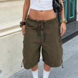 Women’s Summer y2k Vintage Denim Cargo Shorts Drawstring Harajuku Loose Knee Length Jean Baggy Shorts with Pocket Streetwear
