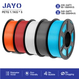 JAYO Filaments PETG 5 Rolls Mixed Colors 3D Printer Filament 1.75mm 100% No Bubble FDM 3D Printer Materials DIY Gift 1.1KG/1 Rol