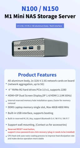 SZBOX M1S Intel N100/N150 MINI PC Windows 11 Pro DDR5 4800MHz 4*M.2 SSD RJ45 4k HD Desktop DIY NAS Host Metal Case Soft Router