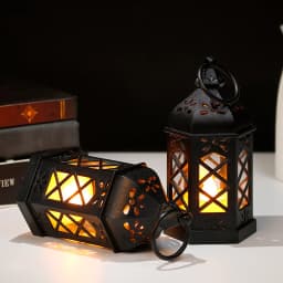〔YY32〕Retro Desktop Lamp - Halloween Ambient Decor & Creative Gift Hexagonal LED Wind Lamp Candle Lamp Portable Pony Lamp
