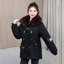 2026 New Women Winter Jacket Slim Mid Long Coat Casual Parkas Big Fur Collar Fleece Liner Outwear Female Snow Warm Cotton Coats