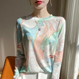 2025 New Summer Thin Silk Knitted Short-sleeved T-shirt Women's Sleeveless Wool Loose Printed T-shirt
