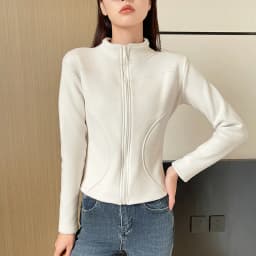 Women's Slim Fit Fleece Lined Short Sweatshirt Jacket Autumn Winter Thick Warm Zipper Jackets Woman Solid Stand Collar Yoga Wear