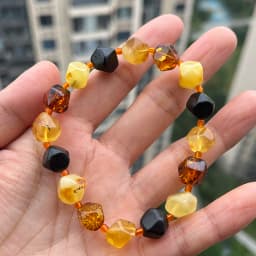 Yoowei 100% Real Amber Bracelet for Unisex Genuine Black Bead Irregular Natural Plant Medical Healing Jewelry Gift Wholesale